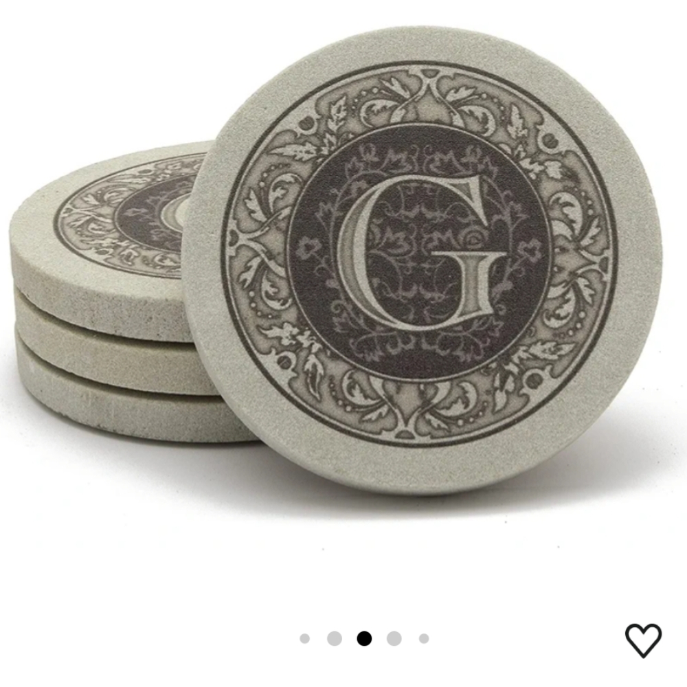Coasters Thirstystone Monogram Coasters, All Natural Stone, Drink Absorbent - Picture 3 of 11